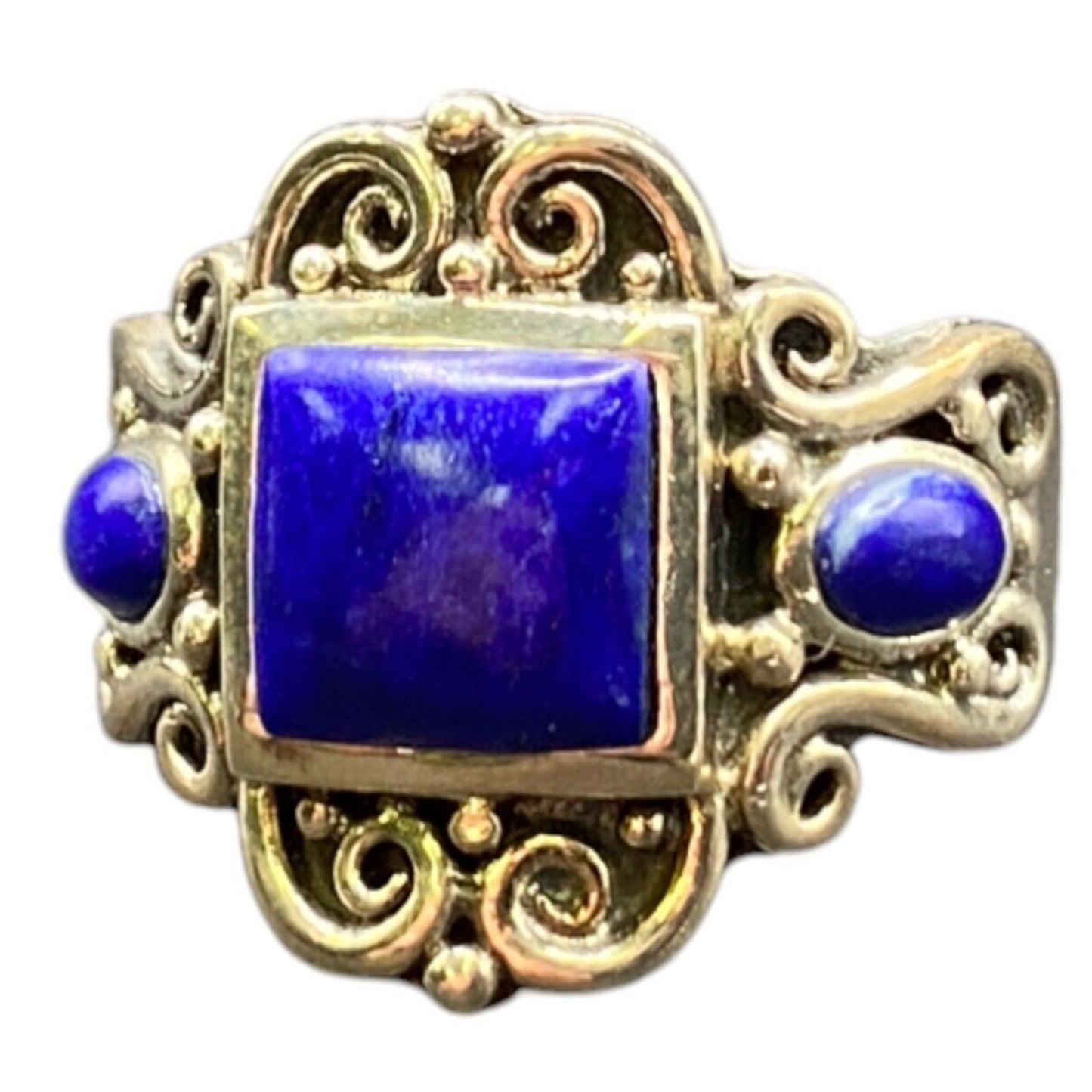 Lapis Lazuli Metamorphic Stone Ring 925 Sterling Silver Filigree NK Deep Blue 9