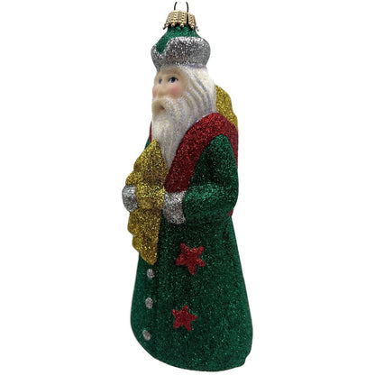 Larry Fraga Mr. Fabulous Glitter Series Green Gold Santa Christmas Ornament