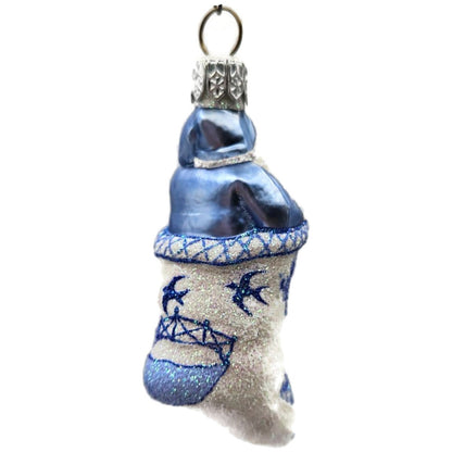 Patricia Breen Tiny Stocking Santa Blue Willow Spring Christmas Tree Ornament NM