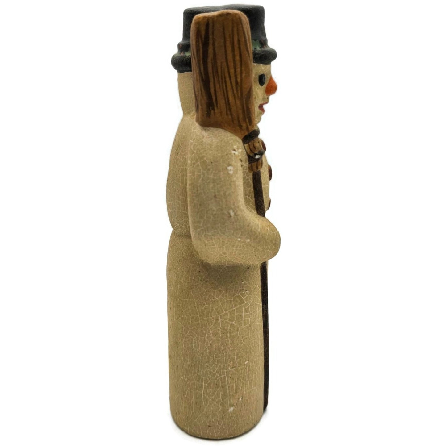 Vaillancourt American Snowman Broom Black Hat Chalkware Christmas Figurine 3551