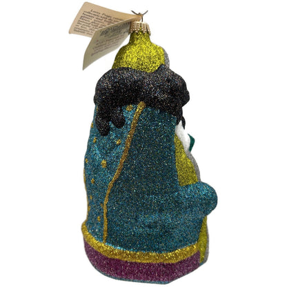 Larry Fraga Settling In Yellow Santa Claus Black Bear Glitter Christmas Ornament