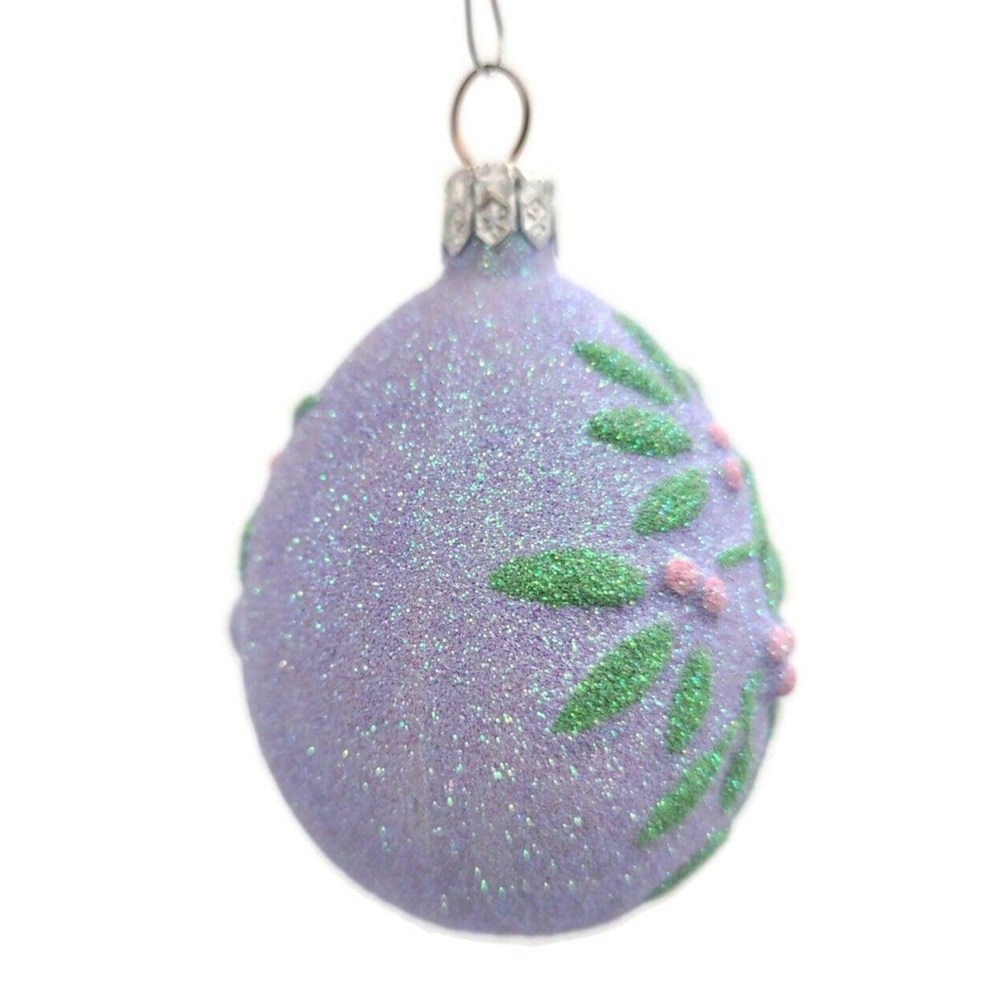 Patricia Breen Mistletoe Egg Lavender Heart Christmas Holiday Glittered Ornament