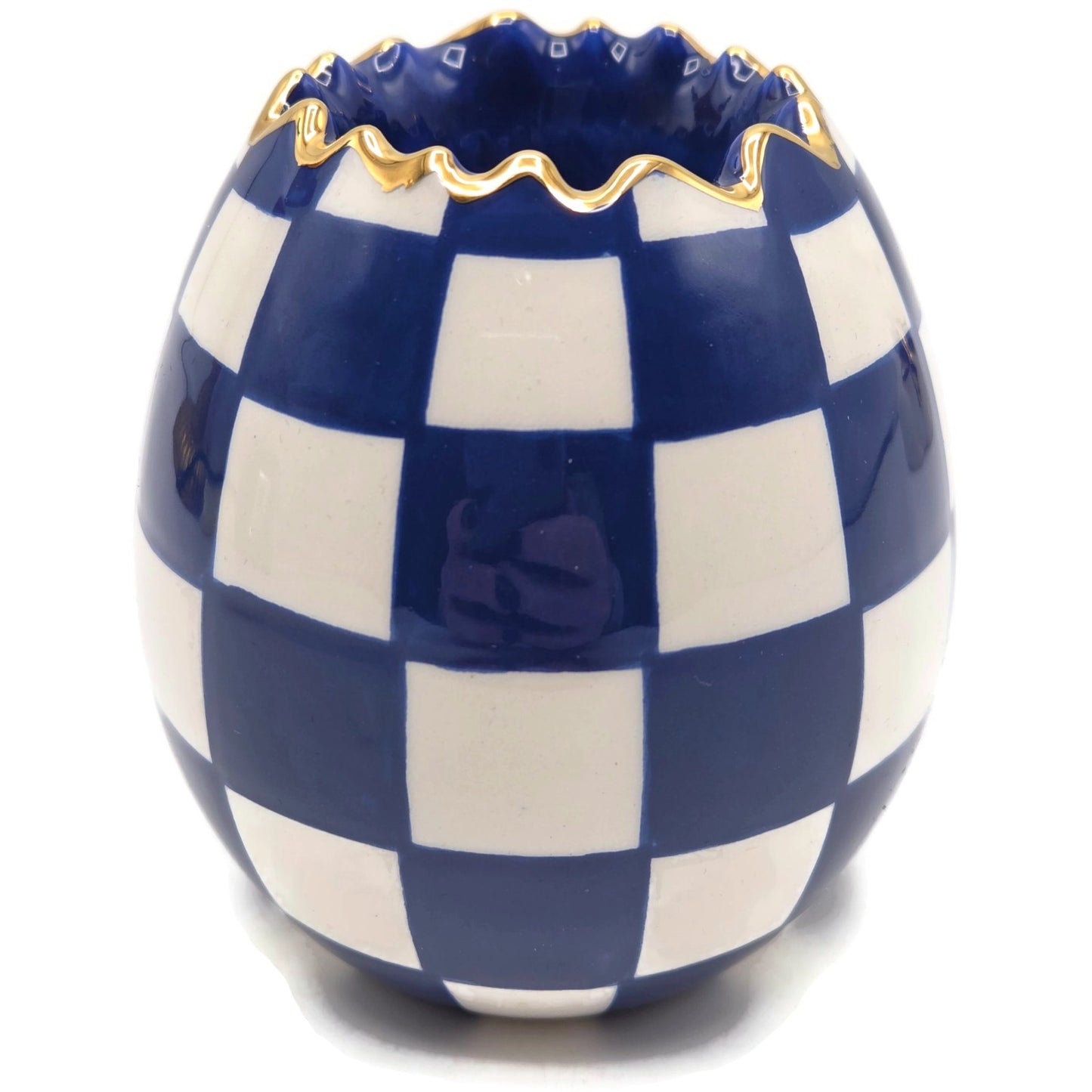 Mackenzie Childs Royal Check Blue Bunny Hostess Napkin Weight Egg Toothpick Set