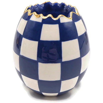 Mackenzie Childs Royal Check Blue Bunny Hostess Napkin Weight Egg Toothpick Set