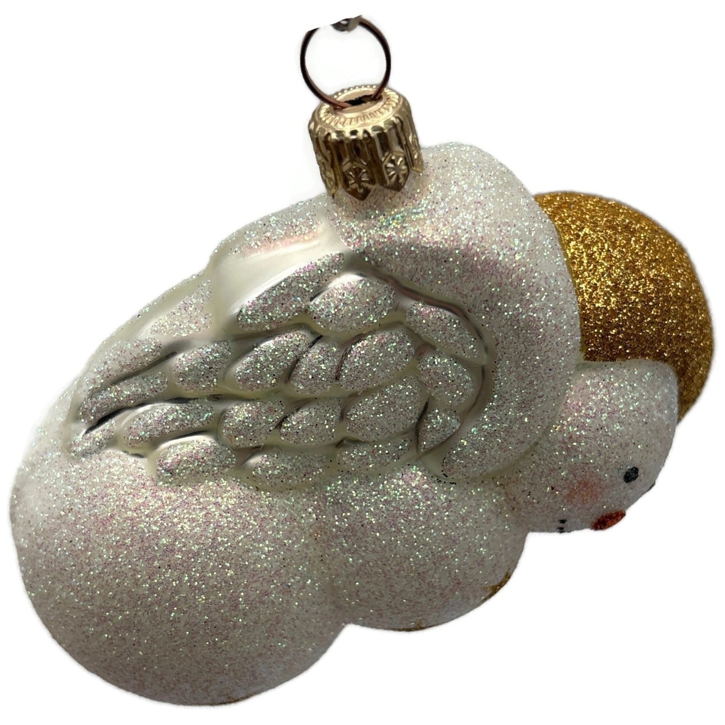 Patricia Breen Snow Angel in Flight Glittered White Gold Christmas Tree Ornament