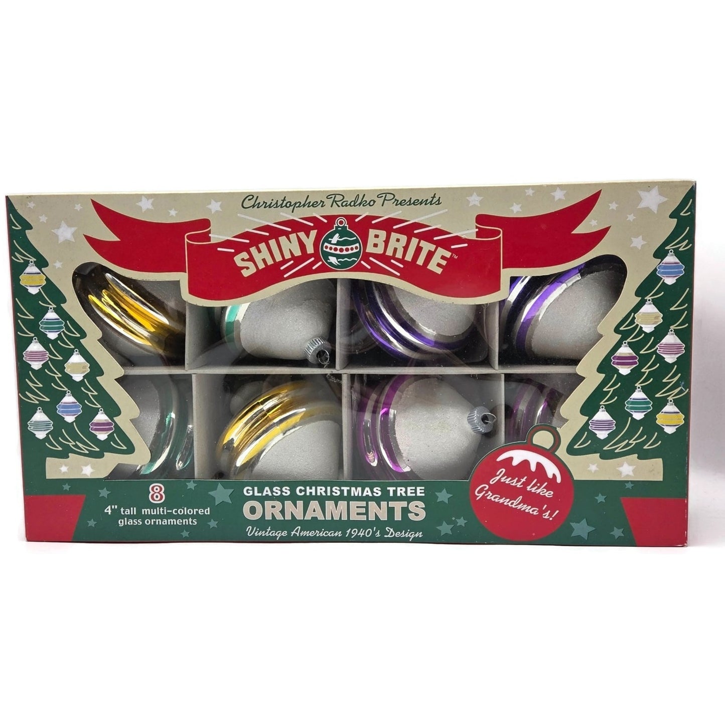 Christopher Radko Shiny Brite Snow Tops Christmas Tree Ornament Set 4001370