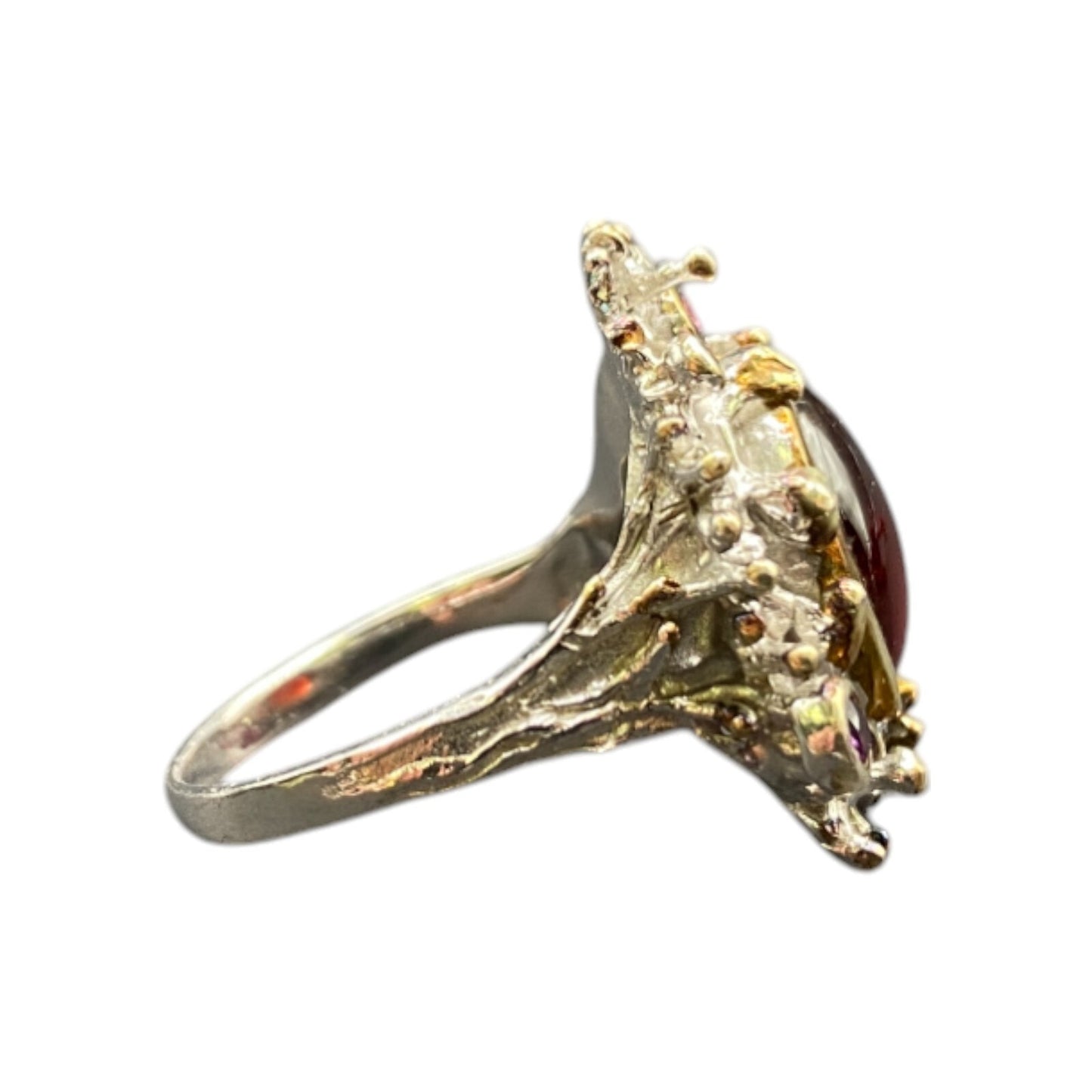 Red Ruby Stone Cocktail Ring Gold Layered 925 Sterling Silver With Pouch Sz 7.5