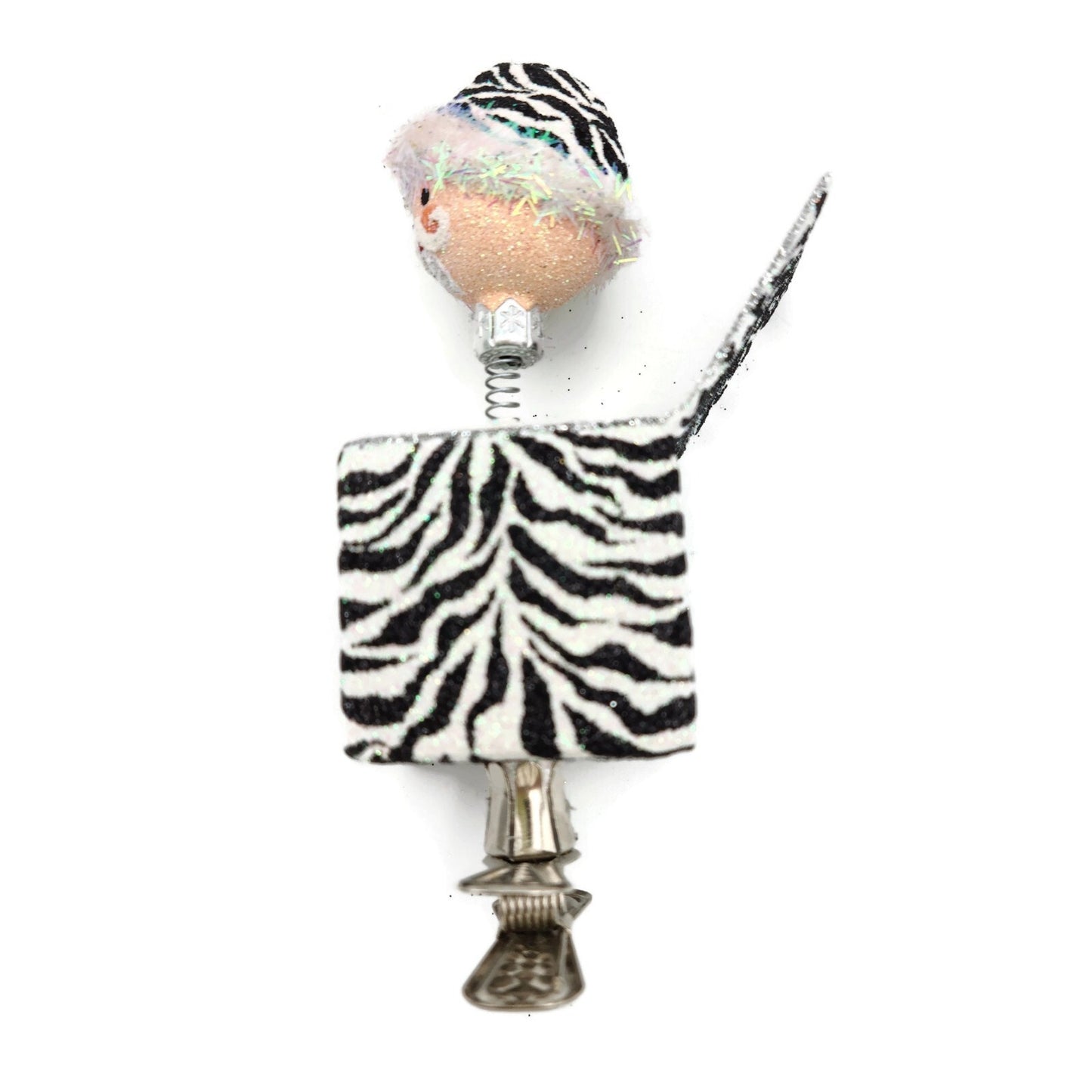 Patricia Breen Jolly Surprise Santa Head Zebra Animal Print Christmas Ornament