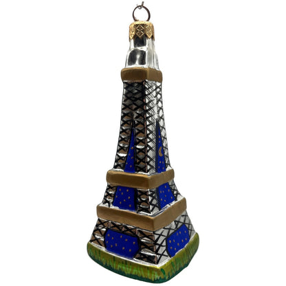 Christopher Radko Eiffel Tower Blue Stars Glass Christmas Tree Ornament