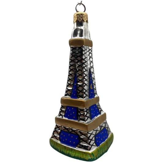 Christopher Radko Eiffel Tower Blue Stars Glass Christmas Tree Ornament