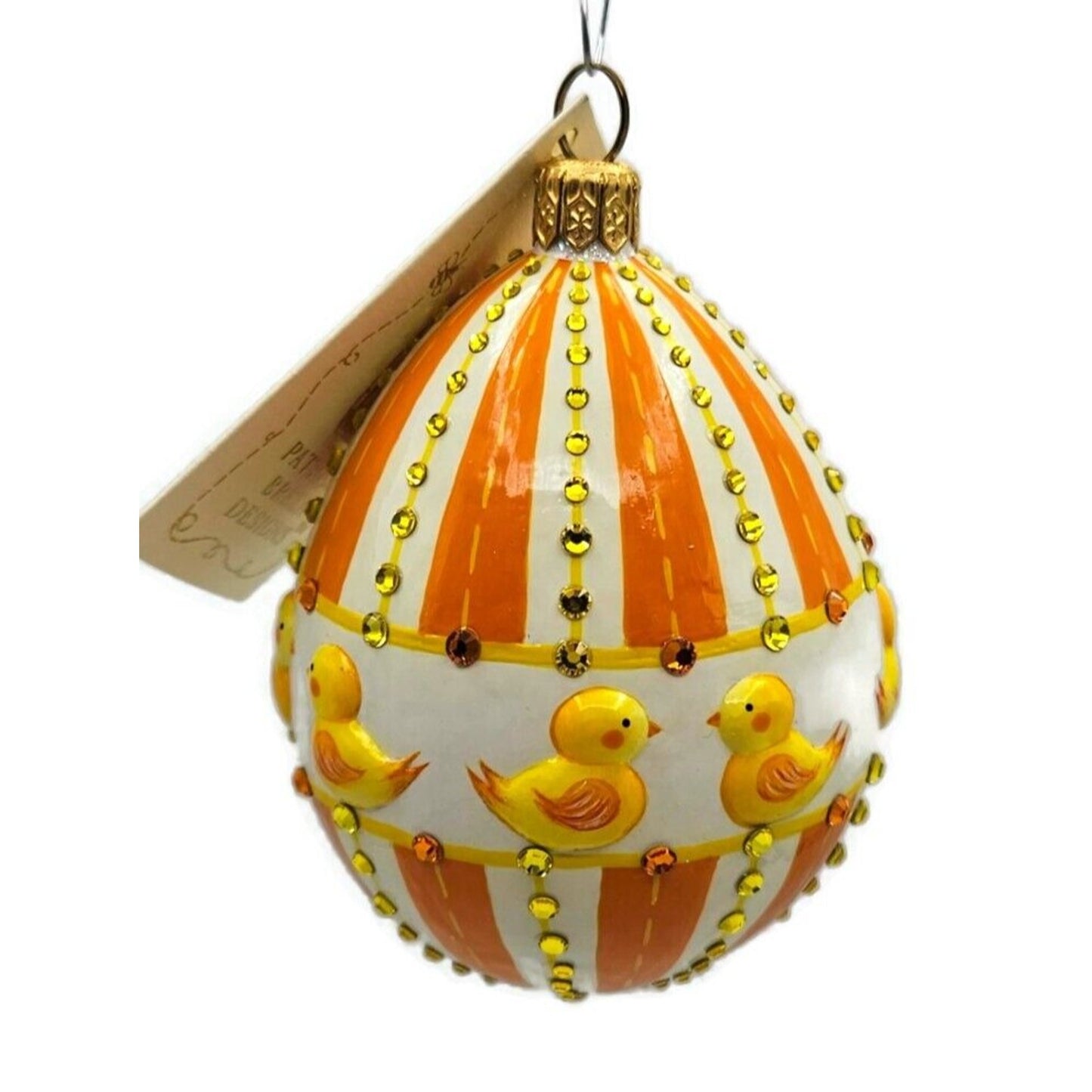 Patricia Breen Oeuf Sucre Chicks Easter Egg Striped Jeweled Reflector Ornament