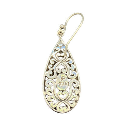 Samuel B Teardrop Shape Dangle Hook Earrings 925 Sterling Silver Filigree NWT