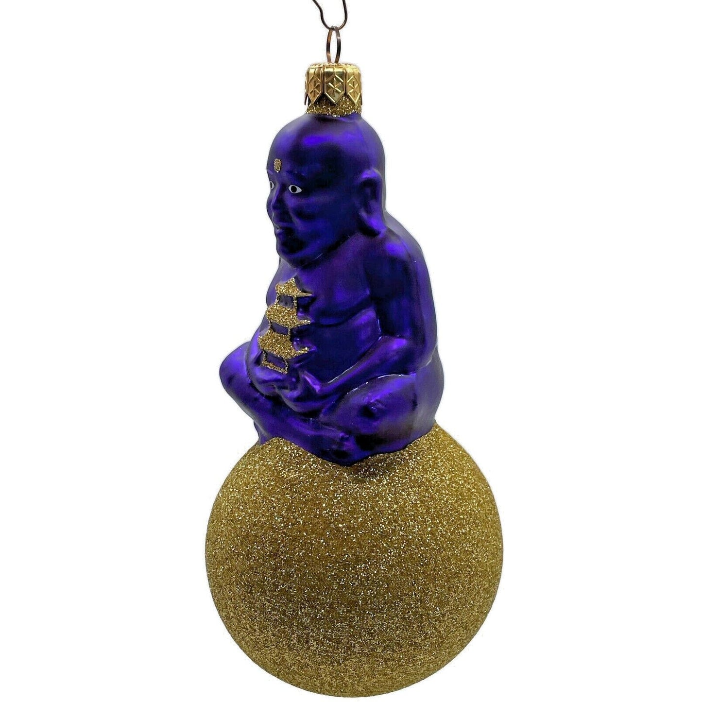 Patricia Breen Ornament Buddha on Ball Purple Gold Glittered Ball Christmas Tree