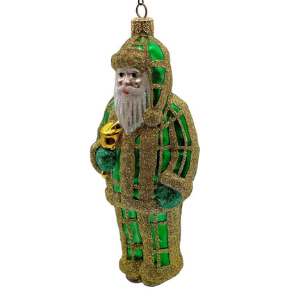 Patricia Breen Ring In The New Santa Claus Green Plaid Gold Christmas Ornament