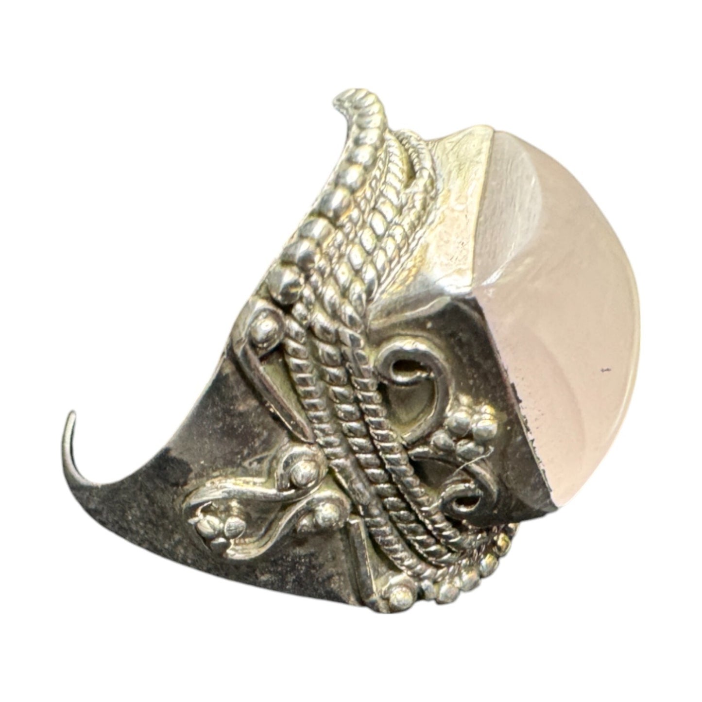 925 Sterling Silver Ring India Square Rose Quartz Crystal Gemstone Ornate Size 8