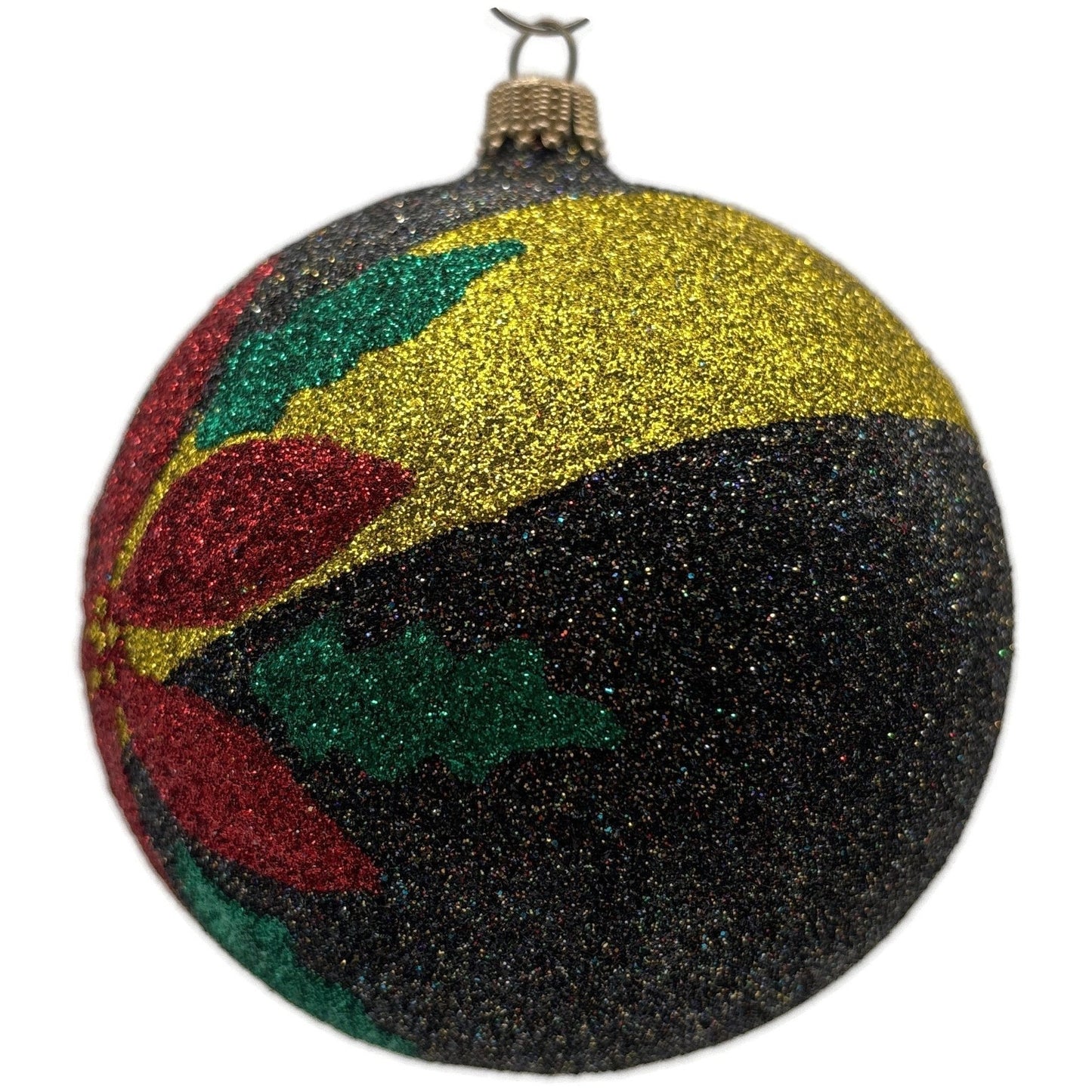 Larry Fraga Poinsettia Heart RITA Black Red Gold Ball Christmas Tree Ornament