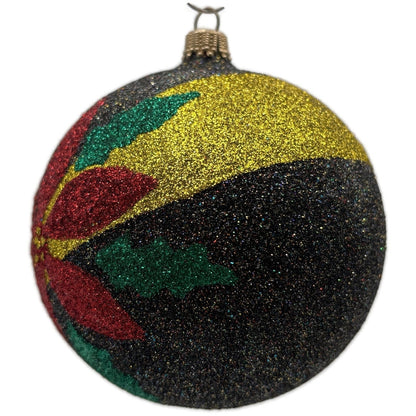 Larry Fraga Poinsettia Heart RITA Black Red Gold Ball Christmas Tree Ornament
