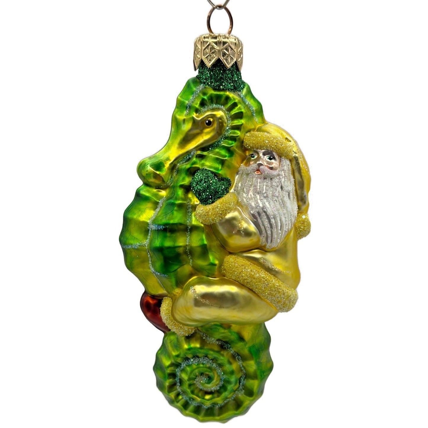 Patricia Breen Hi Ho Santa Yellow Green Seahorse Nautical Christmas Ornament