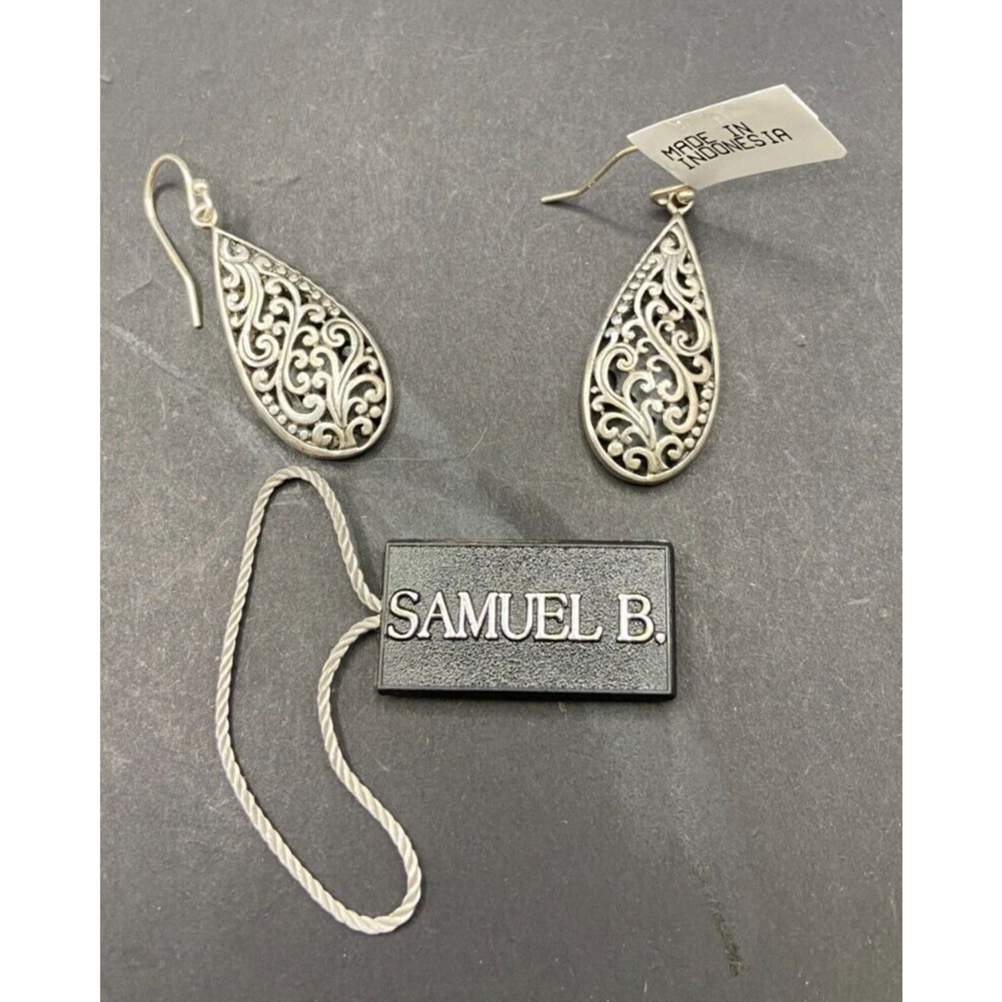 Samuel B Teardrop Shape Dangle Hook Earrings 925 Sterling Silver Filigree NWT