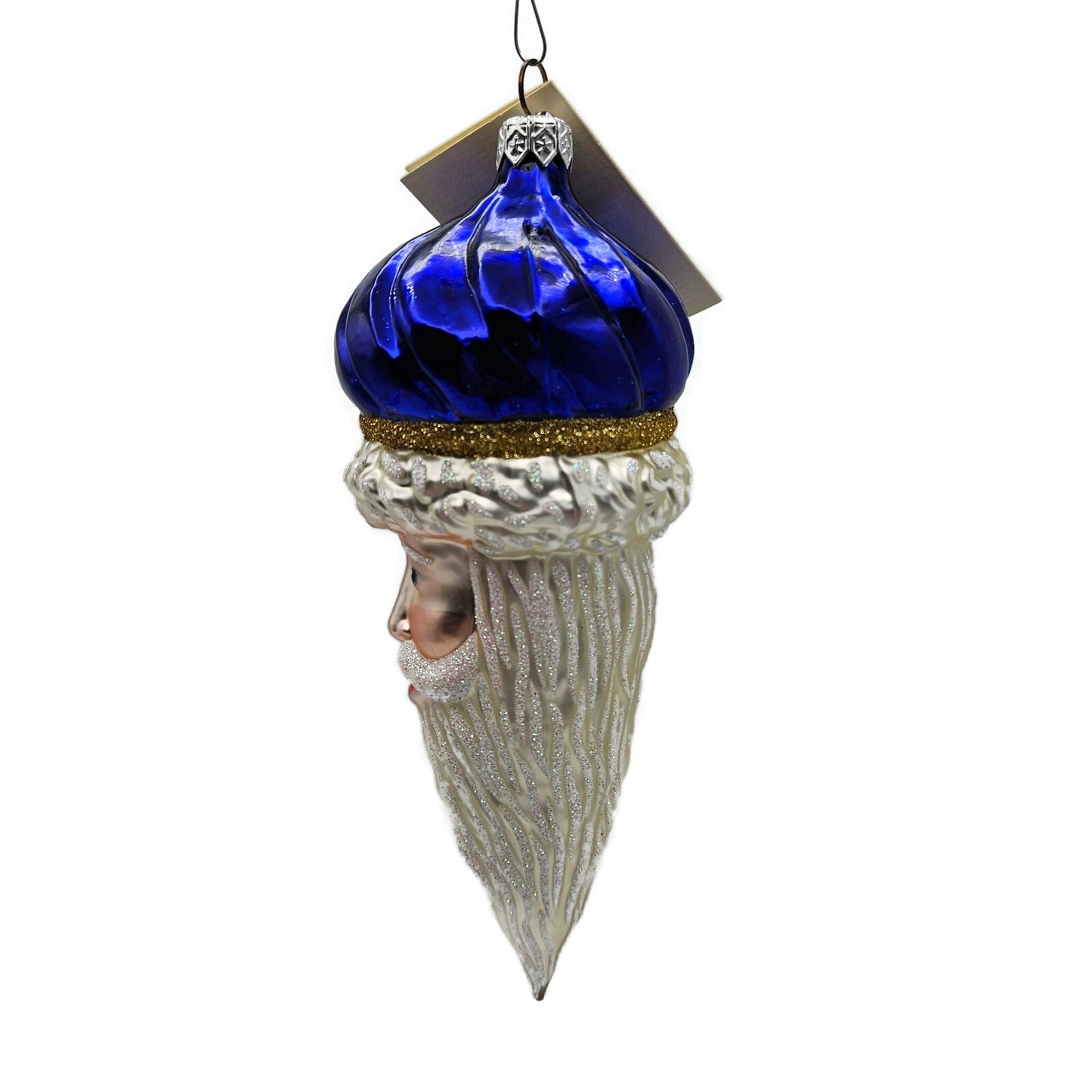 Patricia Breen Minsk Santa Claus Blue Shiny Gold Band Christmas Ornament 9635