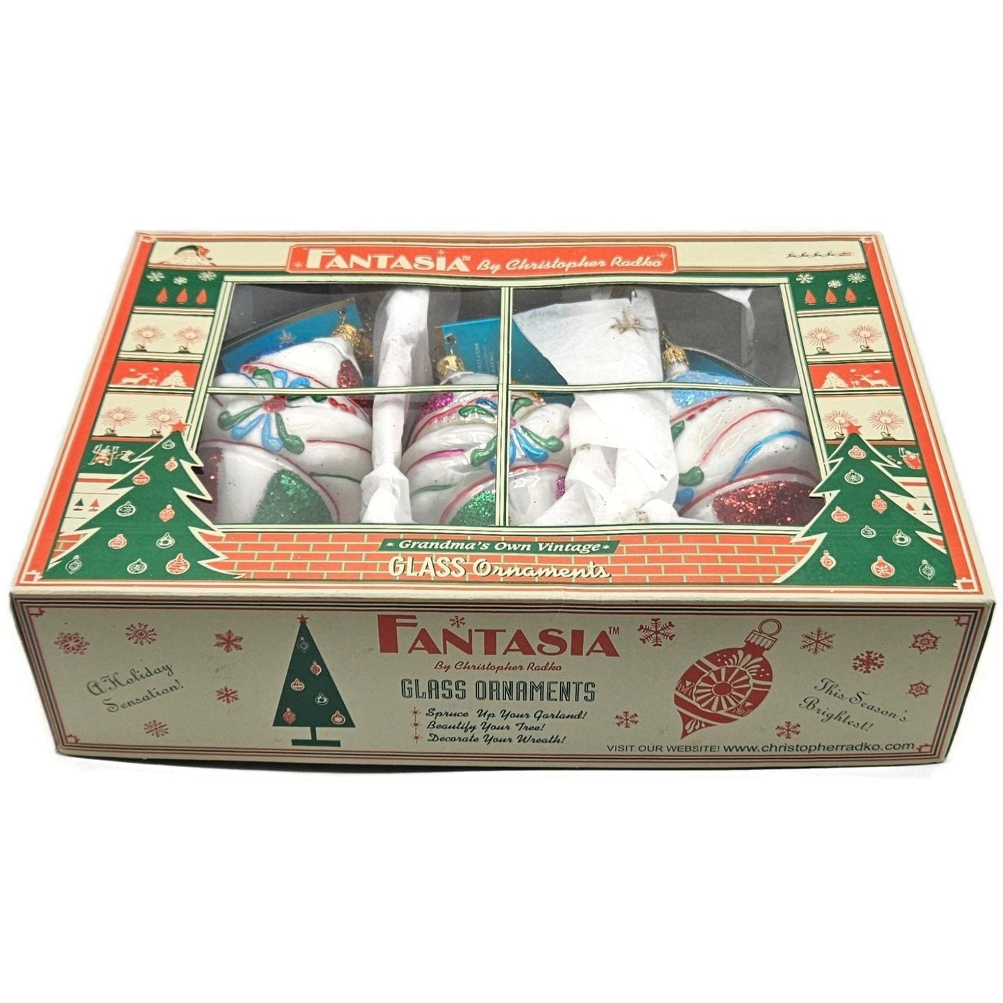 Fantasia Ice Delites Christopher Radko 3 Pcs Set Christmas Ornaments with Box