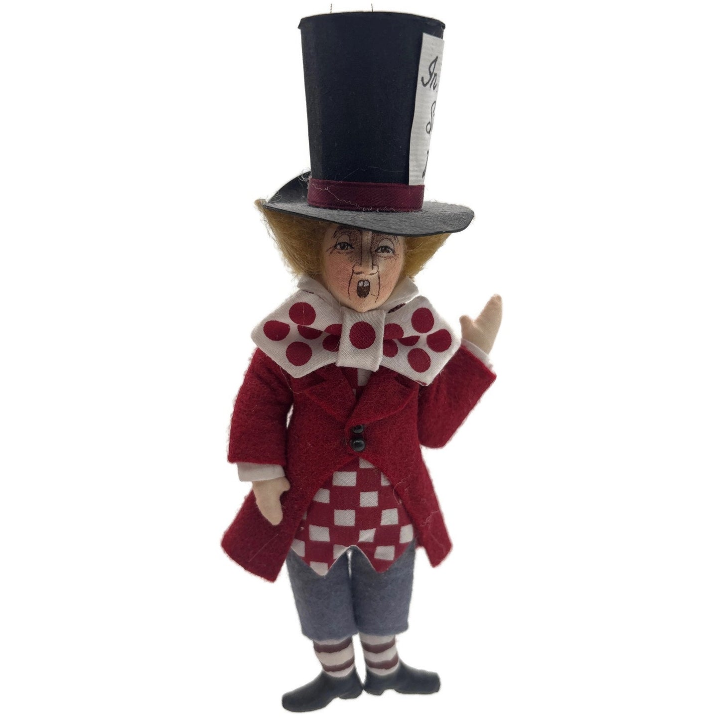 Gladys Boalt Mad Hatter Alice in Wonderland Red Fabric Christmas Ornament Signed