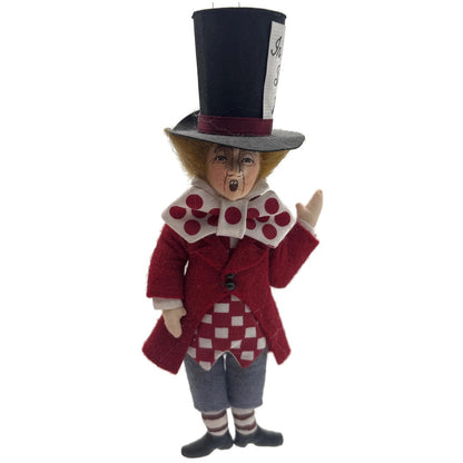 Gladys Boalt Mad Hatter Alice in Wonderland Red Fabric Christmas Ornament Signed