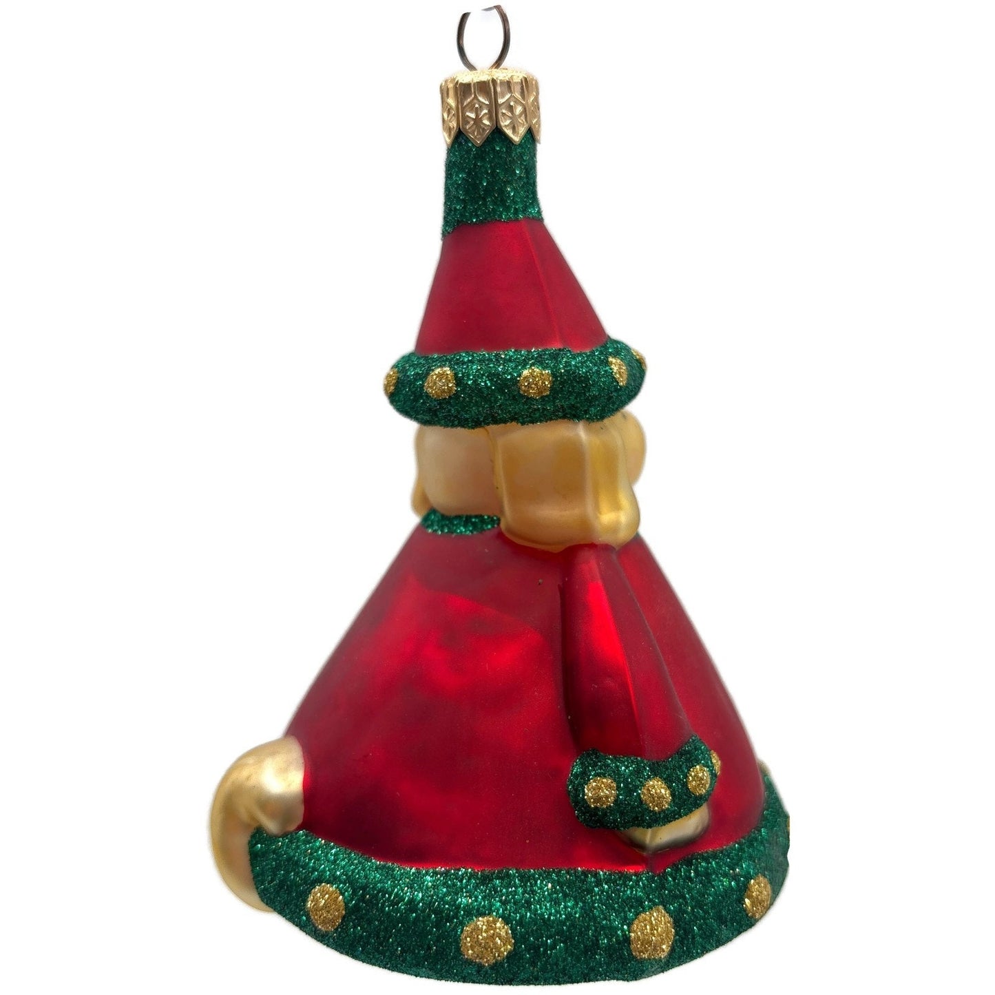 Patricia Breen Santas Helper Dog Red Dotted Gold Glass Christmas Ornament 9886