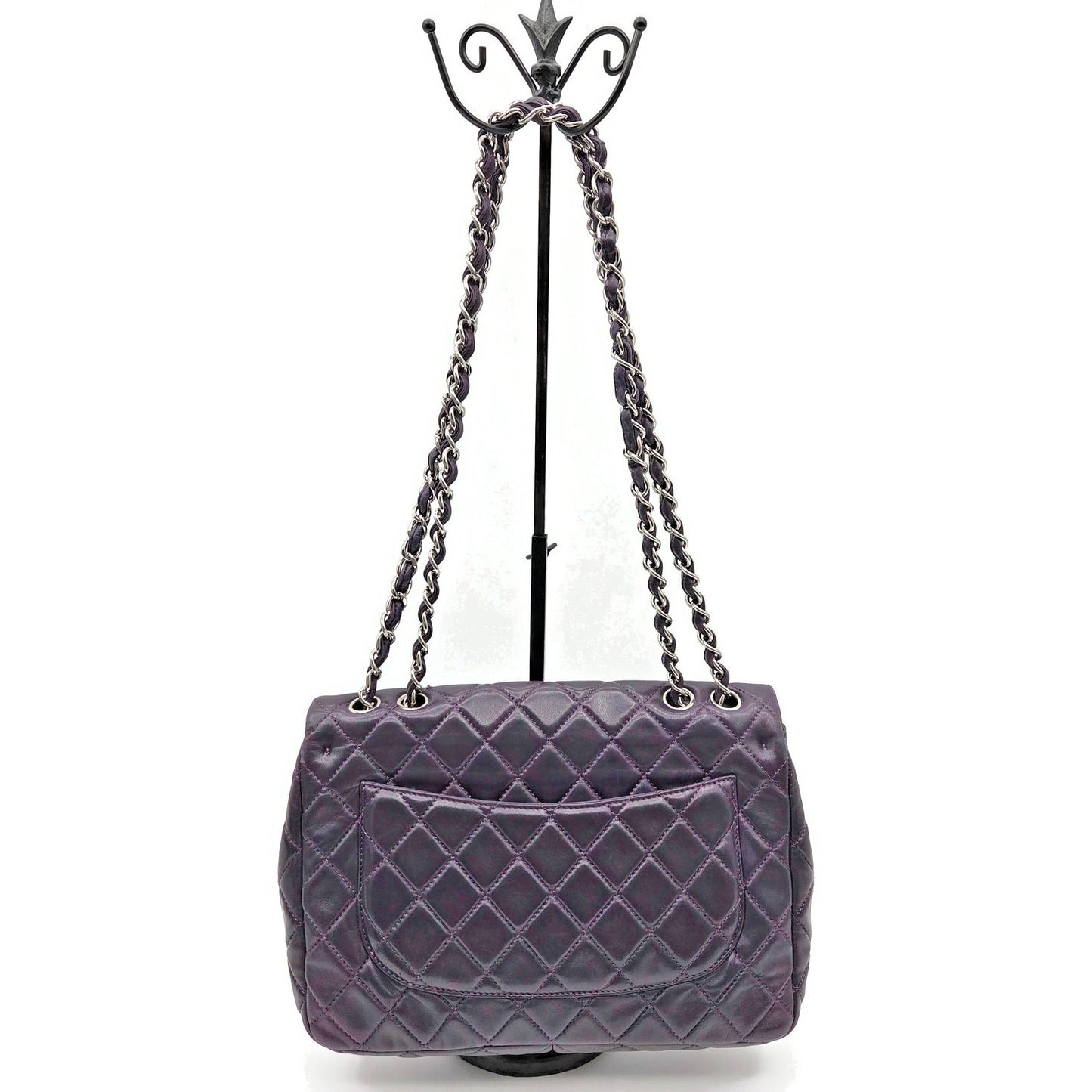 Chanel Classic Single Flap Medium Purple Lambskin Silver Chain Quilted Handbag