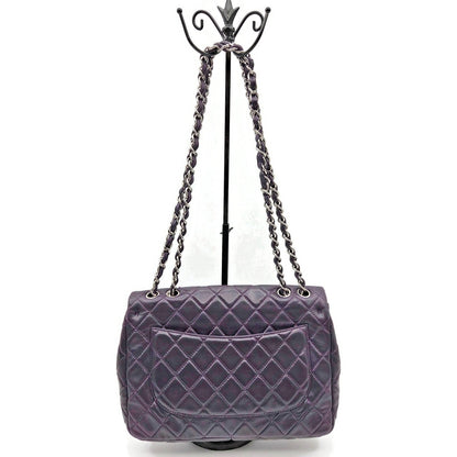 Chanel Classic Single Flap Medium Purple Lambskin Silver Chain Quilted Handbag