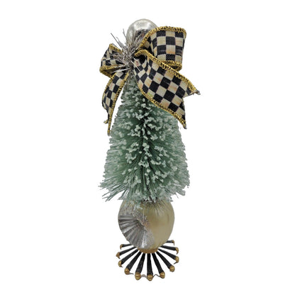 Mackenzie Childs Home Sweet Snow Bottle Brush Tree Mini Green Courtly Check Bow