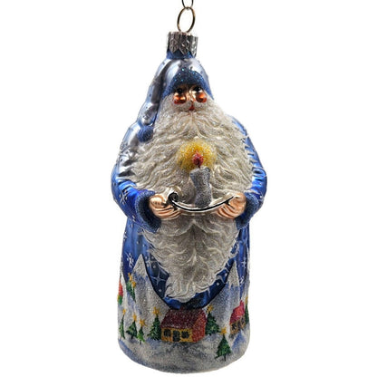 Patricia Breen Light a Single Candle Blue Santa Village Christmas Tree Ornament
