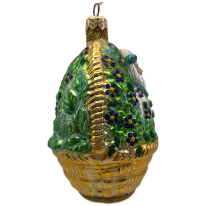 Patricia Breen Forget-Me-Not Santa Pearl Floral Basket Christmas Ornament