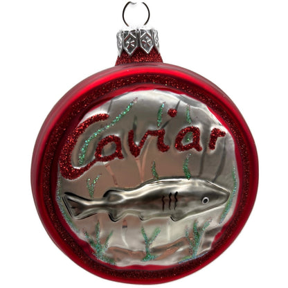 Patricia Breen Caviar Tin Red Round Glitter Fish Eggs Christmas Tree Ornament