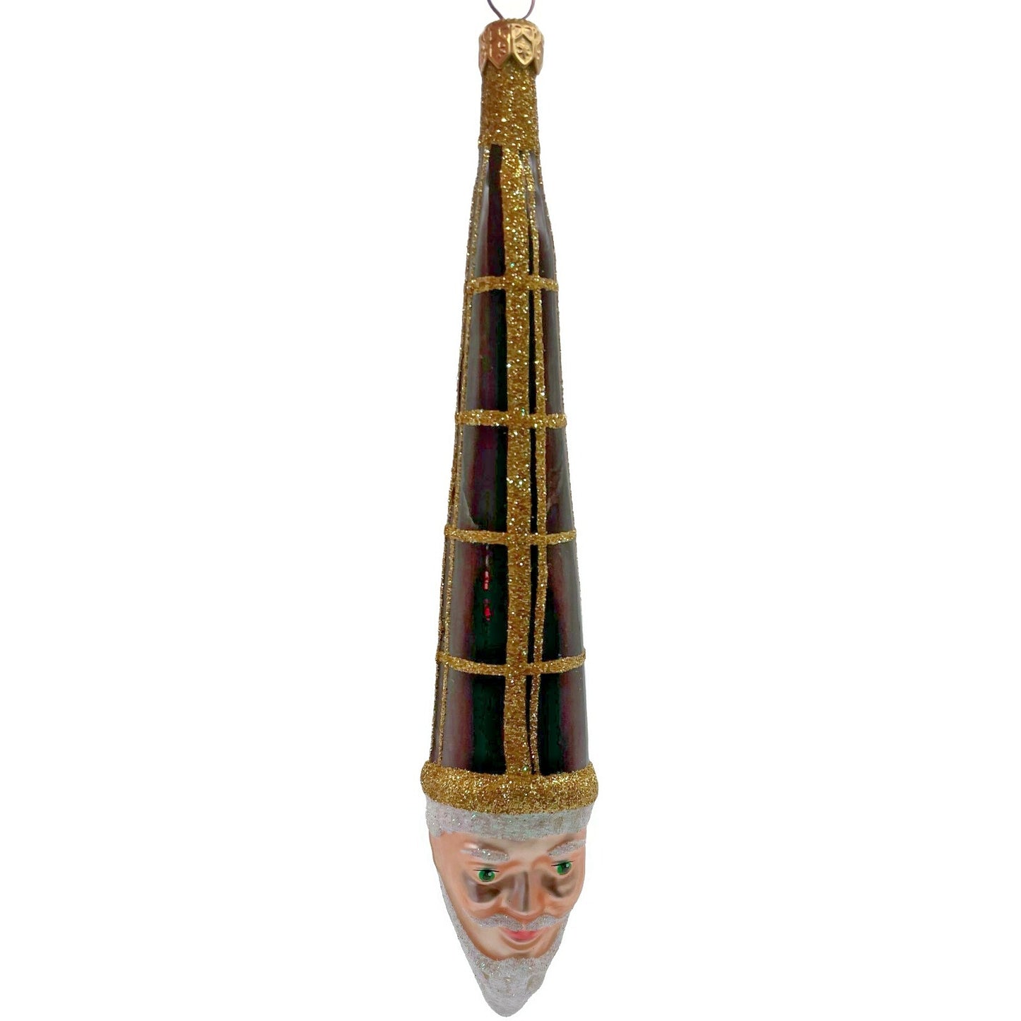 Patricia Breen Winter Wizard Bordeaux Plaid Gold Santa Head Christmas Ornament