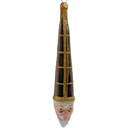 Patricia Breen Winter Wizard Bordeaux Plaid Gold Santa Head Christmas Ornament