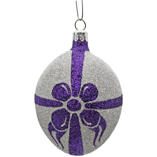 Patricia Breen Eggs Silver Purple Bow Glittered Easter Christmas Ornament 9873