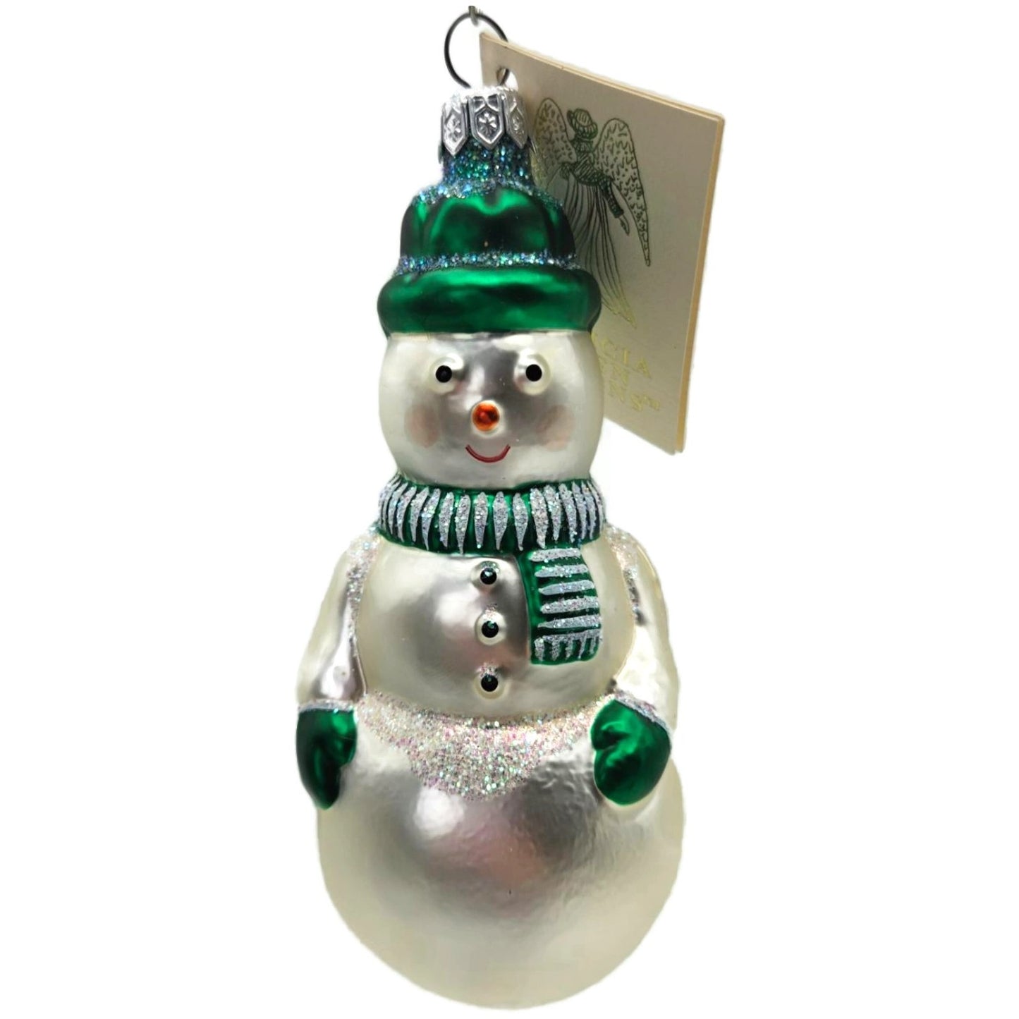 Patricia Breen Snowman Green Pearl White Striped Christmas Tree Ornament