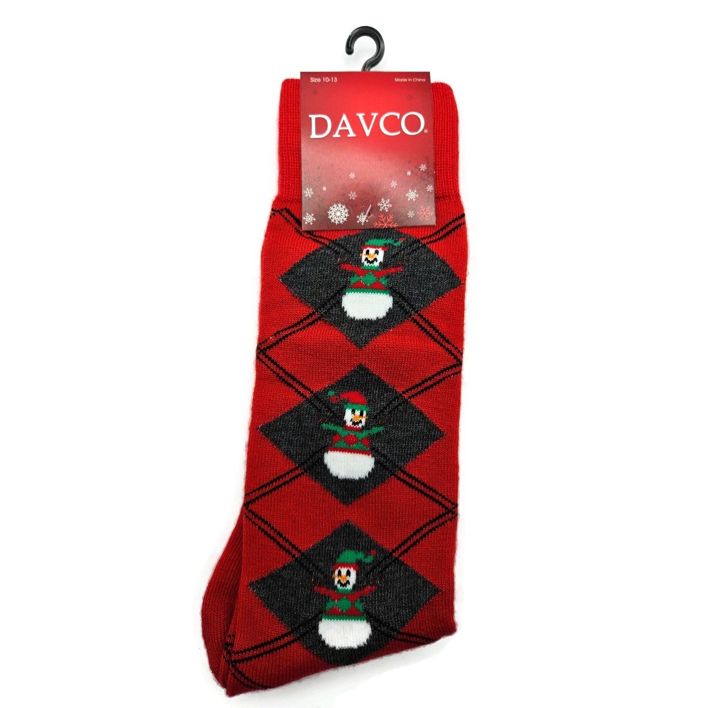 Davco Red Christmas Socks Snowman Argyle Pattern Holiday Stocking Stuffers