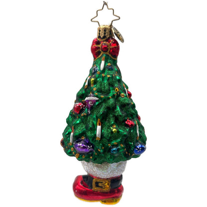 Christopher Radko Christmas Tree With Santa Boot Base Green Holiday Ornament