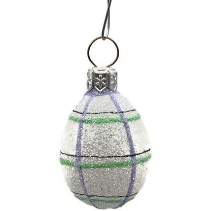 Patricia Breen Miniature Egg Plaid Stripe Double Glitter Glass Easter Ornament