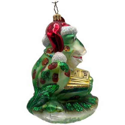Christopher Radko Ribbit Reader Green Frog Christmas Tree Ornament 1013112