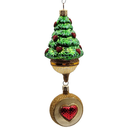 Patricia Breen Five Golden Rings Red Glittered Medallion Christmas Tree Ornament