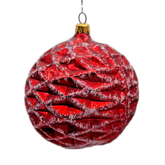 Christopher Radko Waffle Ball Red Glittered Christmas Holiday Ornament 96-133-0