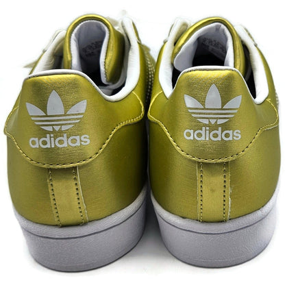 Adidas Superstar White Gold Metallic Leather Shoes Ladies Sz 9 Shell Toe FY1154