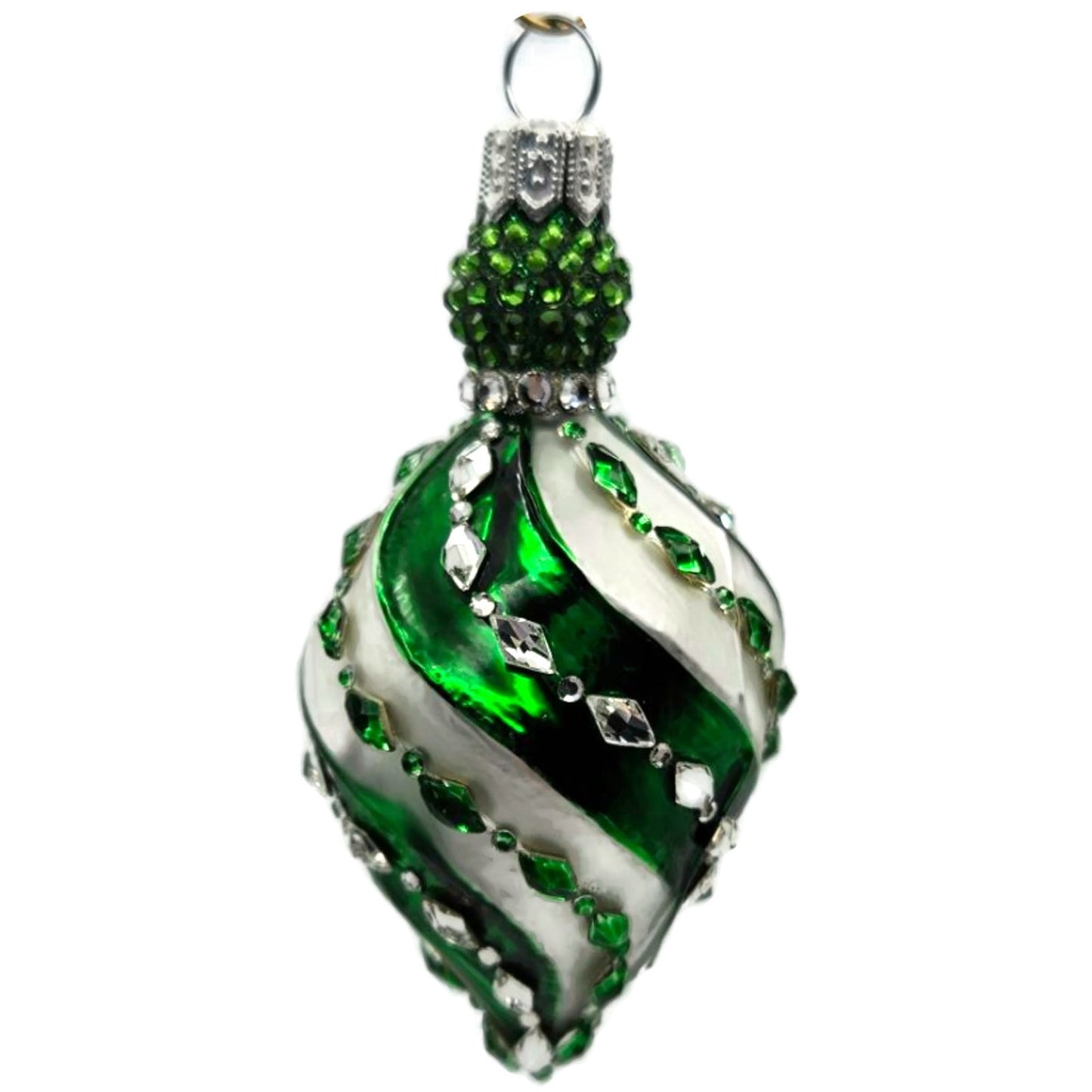 Patricia Breen Swirled Band Green Silver Jeweled Drop Christmas Ornament 5175