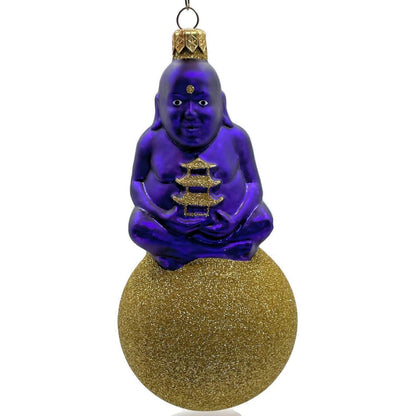 Patricia Breen Ornament Buddha on Ball Purple Gold Glittered Ball Christmas Tree