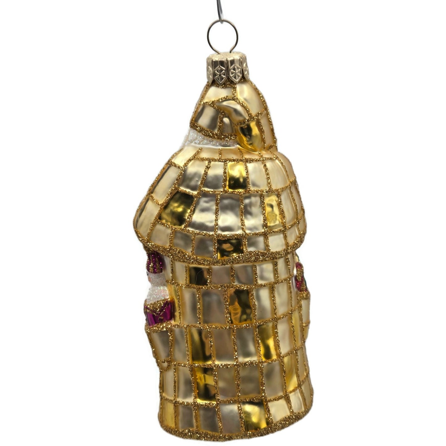 Patricia Breen Patchwork Santa Gold Glitter Plaid Glass Christmas Tree Ornament