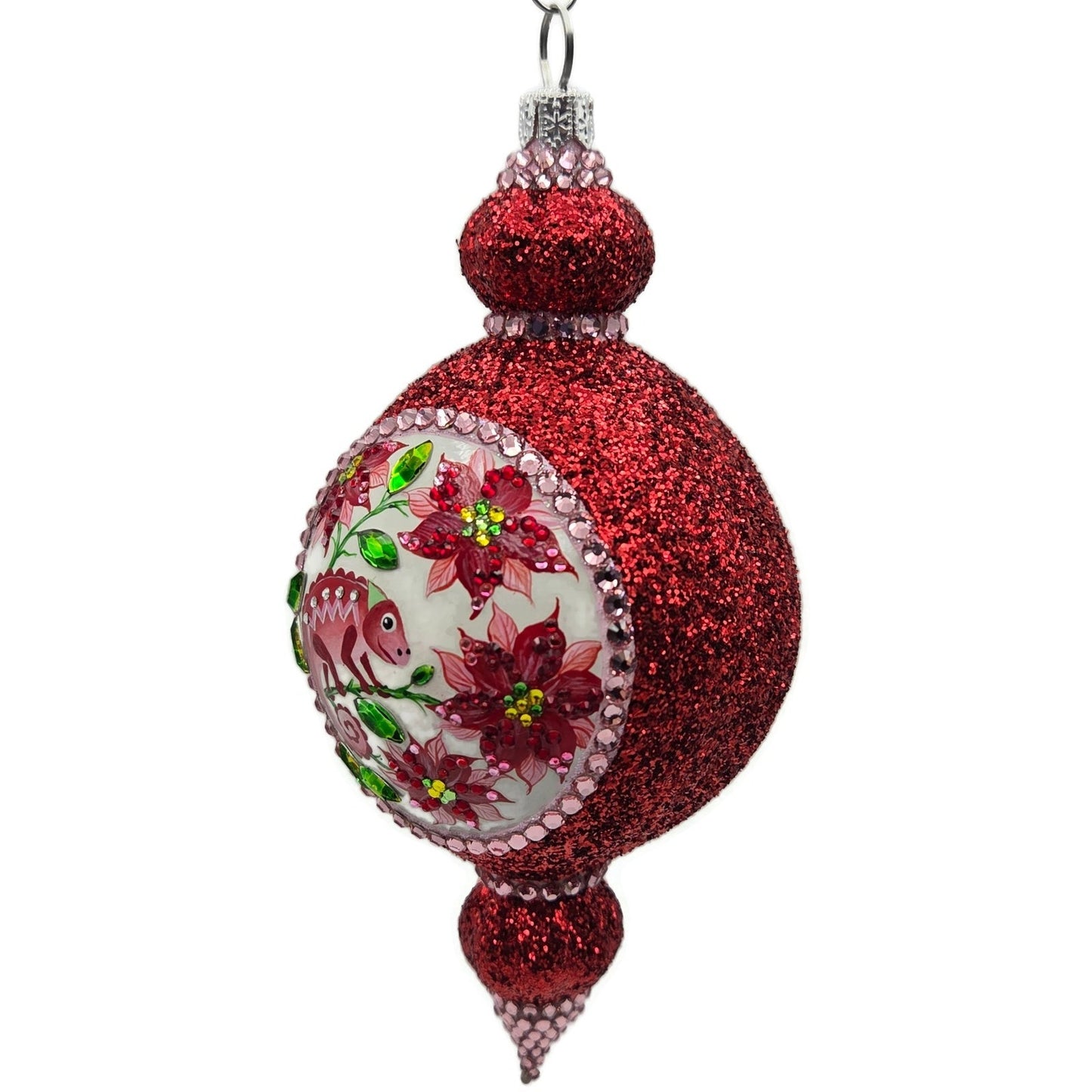 Patricia Breen Le Fleuron Poinsettia Chameleon Red Glittered Christmas Ornament