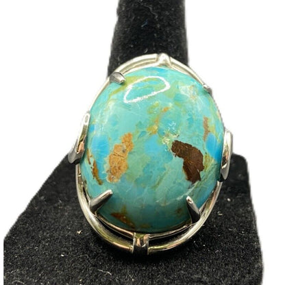 NF 925 Sterling Silver Ring Turquoise Oval Cabochon Blue Stone Size 9 Thailand